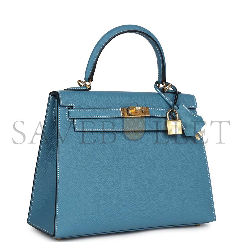 HERMÈS KELLY SELLIER 25 BLUE JEAN EPSOM GOLD HARDWARE (25*17*7cm) 